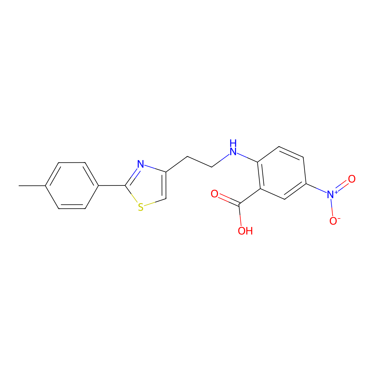 2-({2-[2-(4-Methylphenyl)-1,3-thiazol-4-yl]ethyl}amino)-5-nitrobenzenecarboxylic acid molecular structure, CAS 861211-13-4