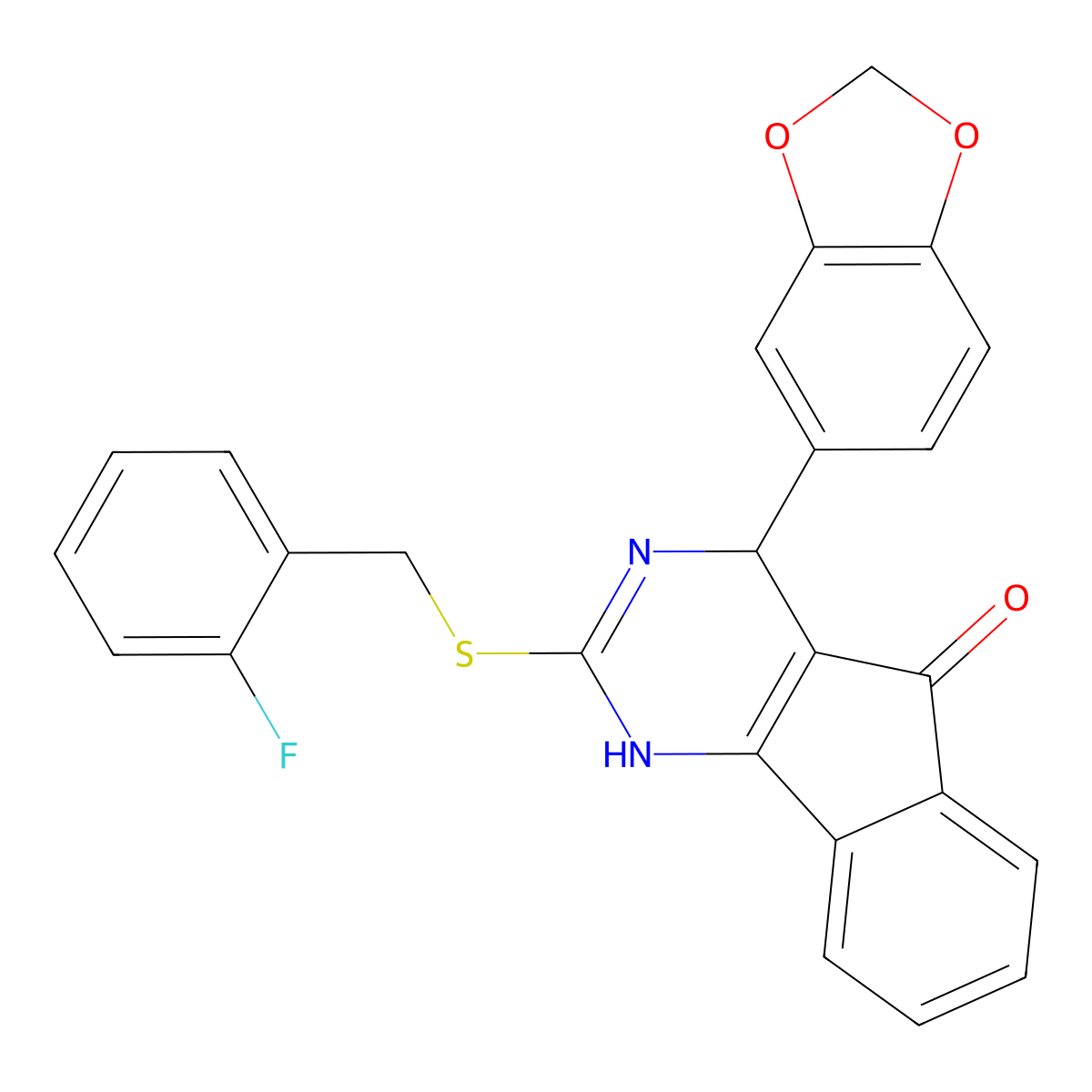 4-(1,3-benzodioxol-5-yl)-2-[(2-fluorobenzyl)sulfanyl]-1,4-dihydro-5H-indeno[1,2-d]pyrimidin-5-one molecular structure, CAS 861211-16-7