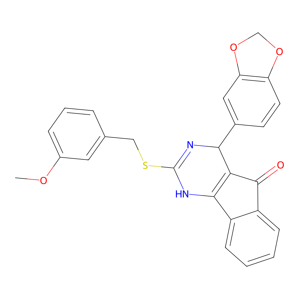 4-(1,3-benzodioxol-5-yl)-2-[(3-methoxybenzyl)sulfanyl]-1,4-dihydro-5H-indeno[1,2-d]pyrimidin-5-one molecular structure, CAS 861211-19-0