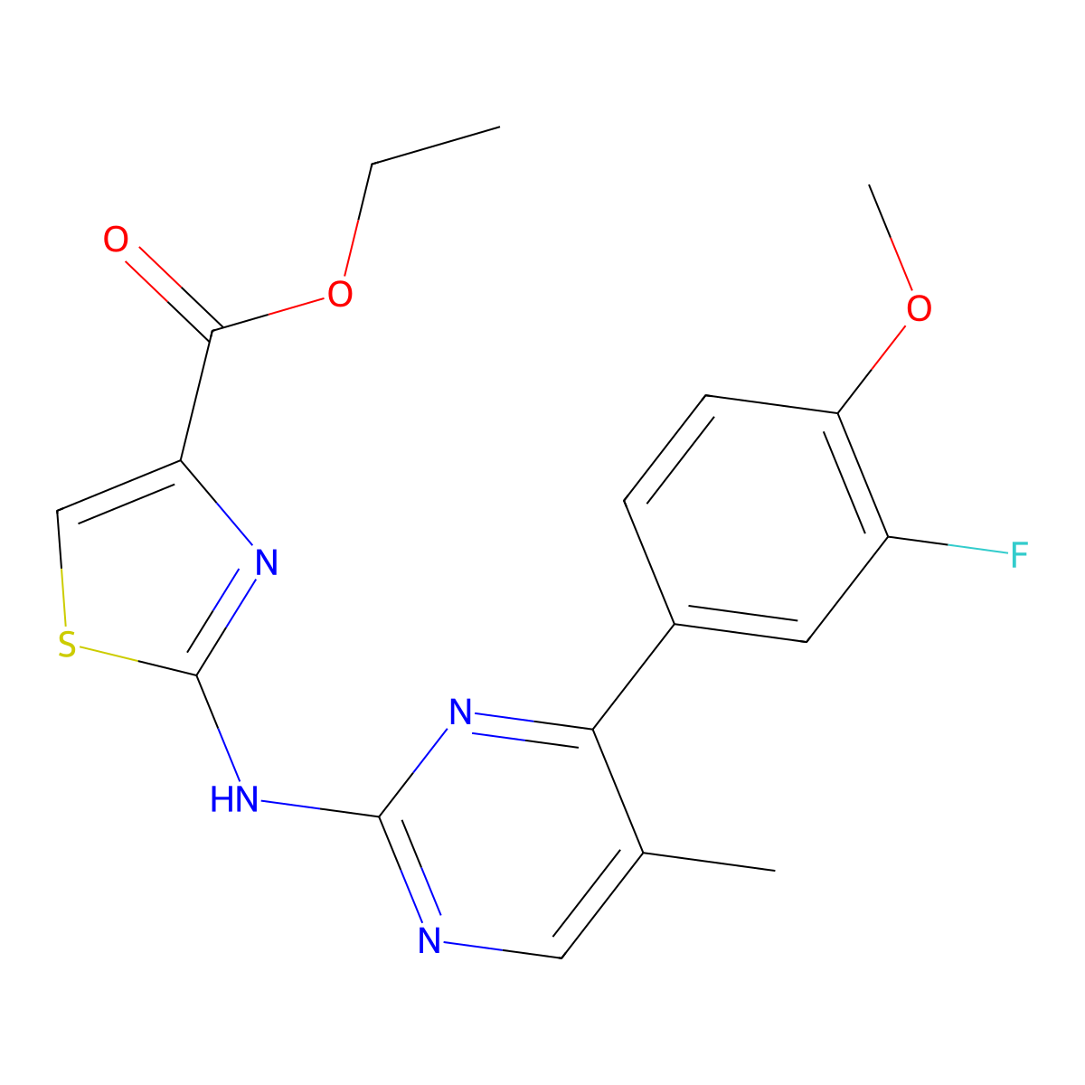 Ethyl 2-{[4-(3-fluoro-4-methoxyphenyl)-5-methyl-2-pyrimidinyl]amino}-1,3-thiazole-4-carboxylate molecular structure, CAS 861211-24-7