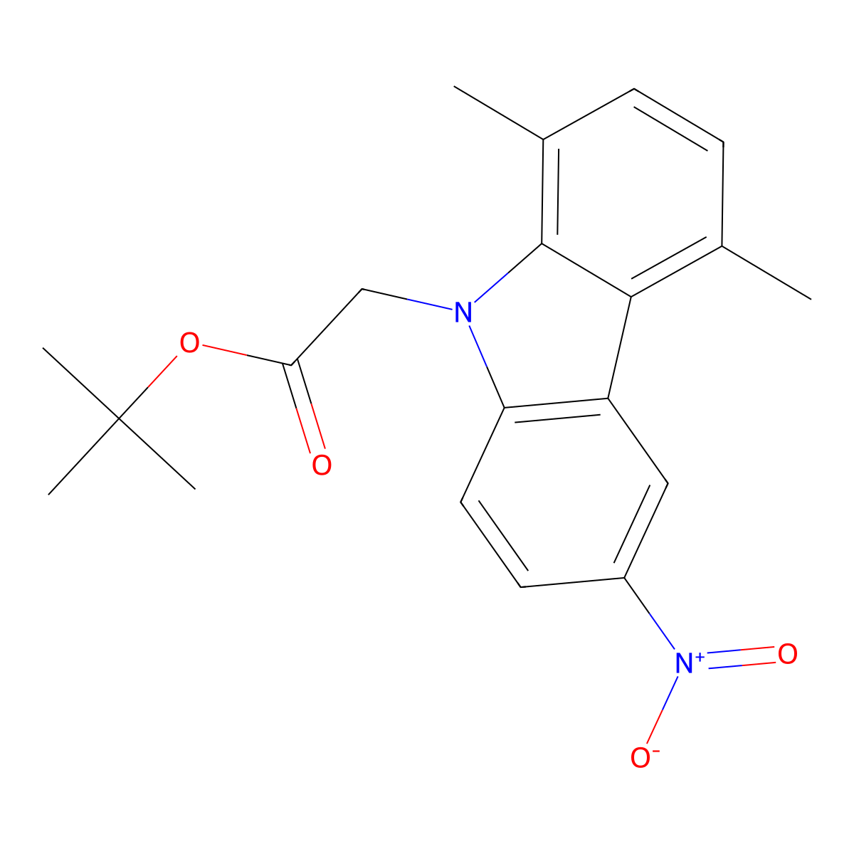 tert-butyl 2-(1,4-dimethyl-6-nitro-9H-carbazol-9-yl)acetate molecular structure, CAS 861211-35-0