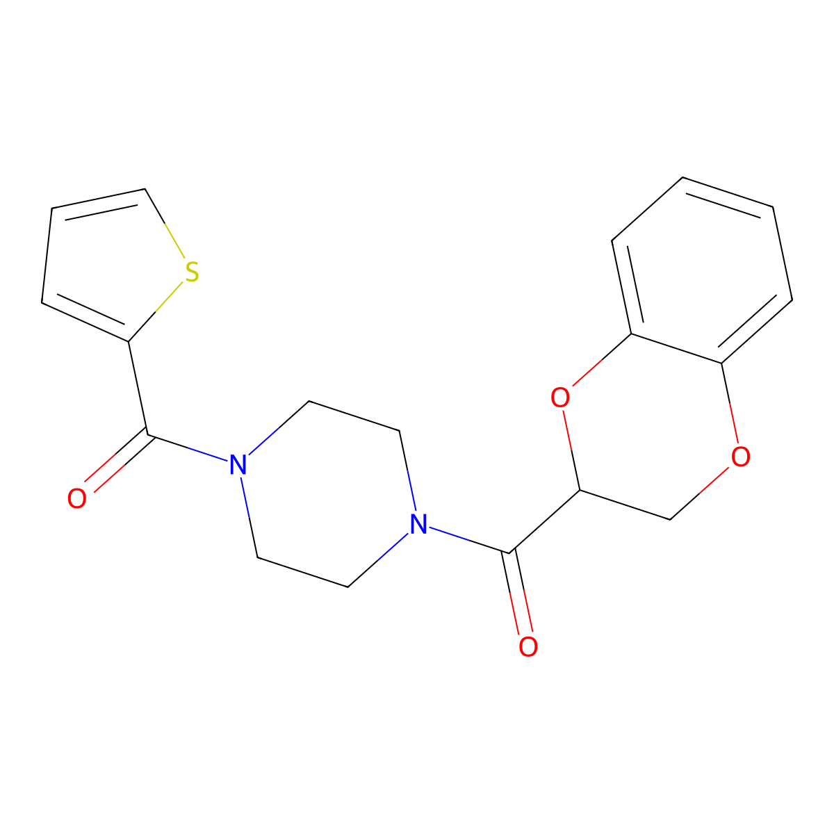 1-(2,3-Dihydro-1,4-benzodioxine-2-carbonyl)-4-(thiophene-2-carbonyl)piperazine molecular structure, CAS 861211-40-7