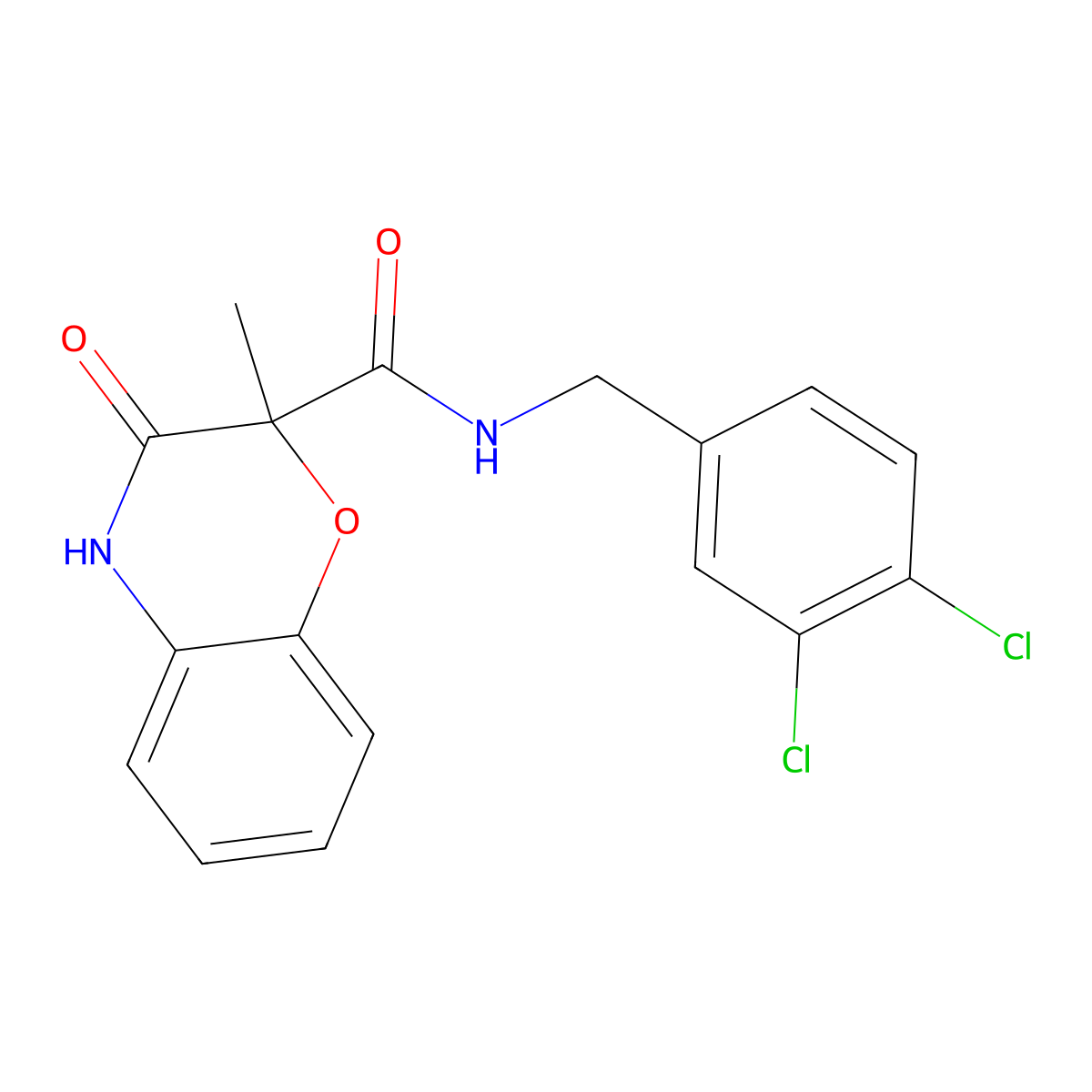 N-(3,4-dichlorobenzyl)-2-methyl-3-oxo-3,4-dihydro-2H-1,4-benzoxazine-2-carboxamide molecular structure, CAS 861211-45-2