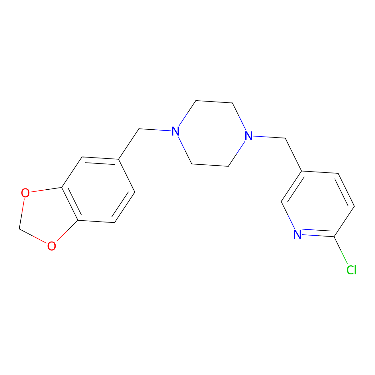 1-(1,3-Benzodioxol-5-ylmethyl)-4-[(6-chloro-3-pyridinyl)methyl]piperazine molecular structure, CAS 861211-55-4