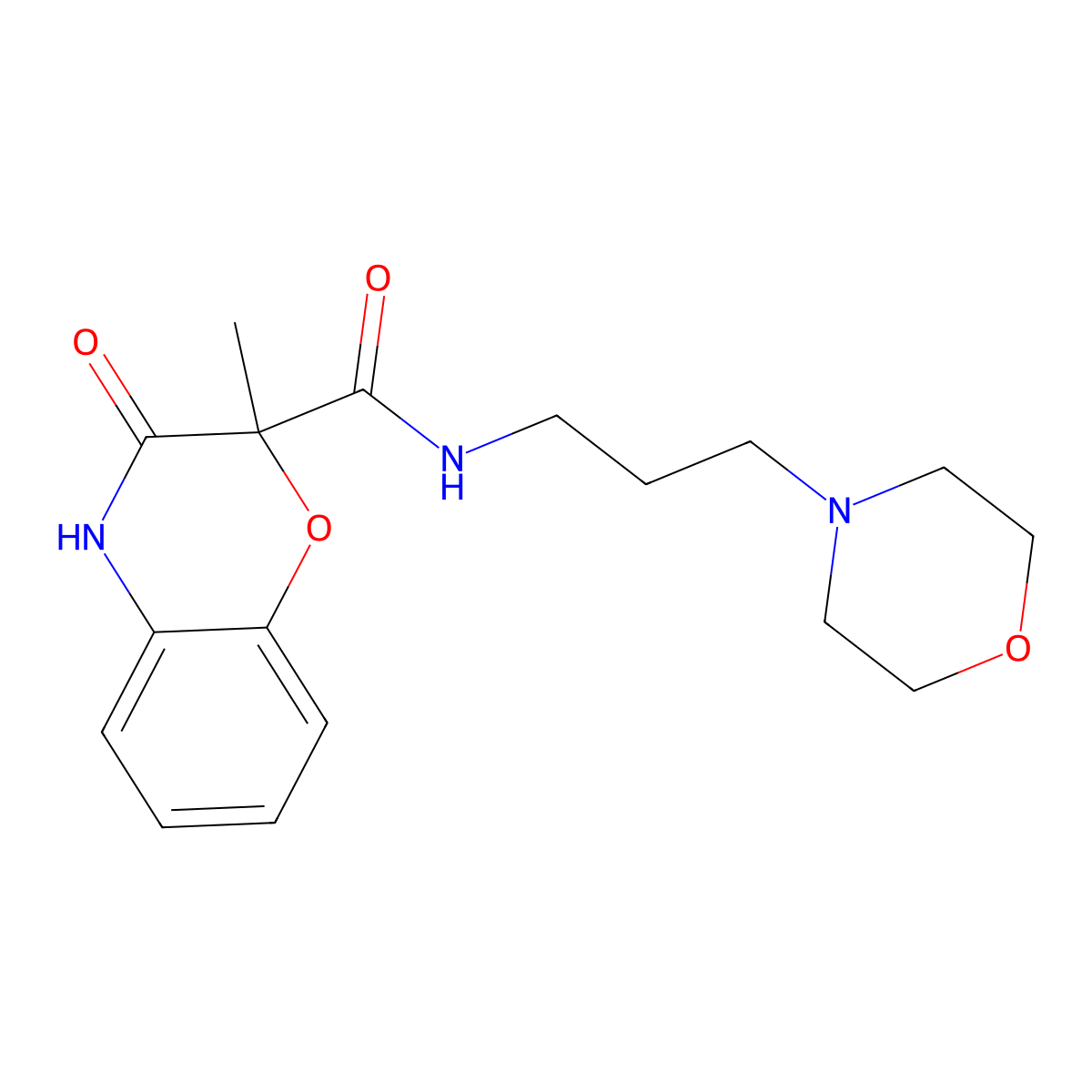 2-methyl-N-(3-morpholinopropyl)-3-oxo-3,4-dihydro-2H-1,4-benzoxazine-2-carboxamide molecular structure, CAS 861211-60-1