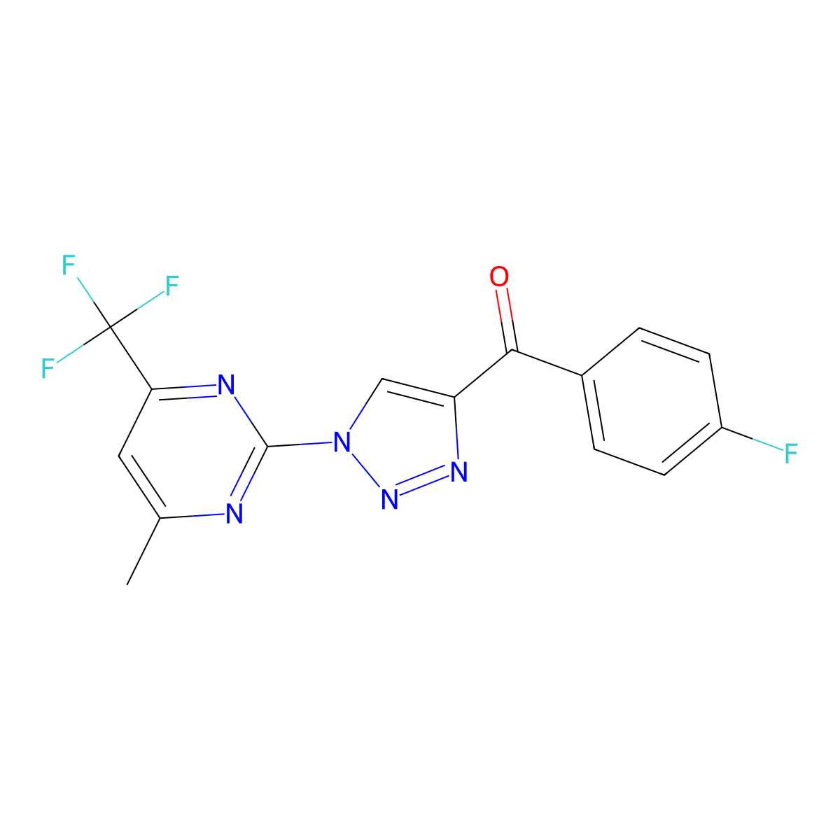 (4-fluorophenyl){1-[4-methyl-6-(trifluoromethyl)-2-pyrimidinyl]-1H-1,2,3-triazol-4-yl}methanone molecular structure, CAS 861211-62-3