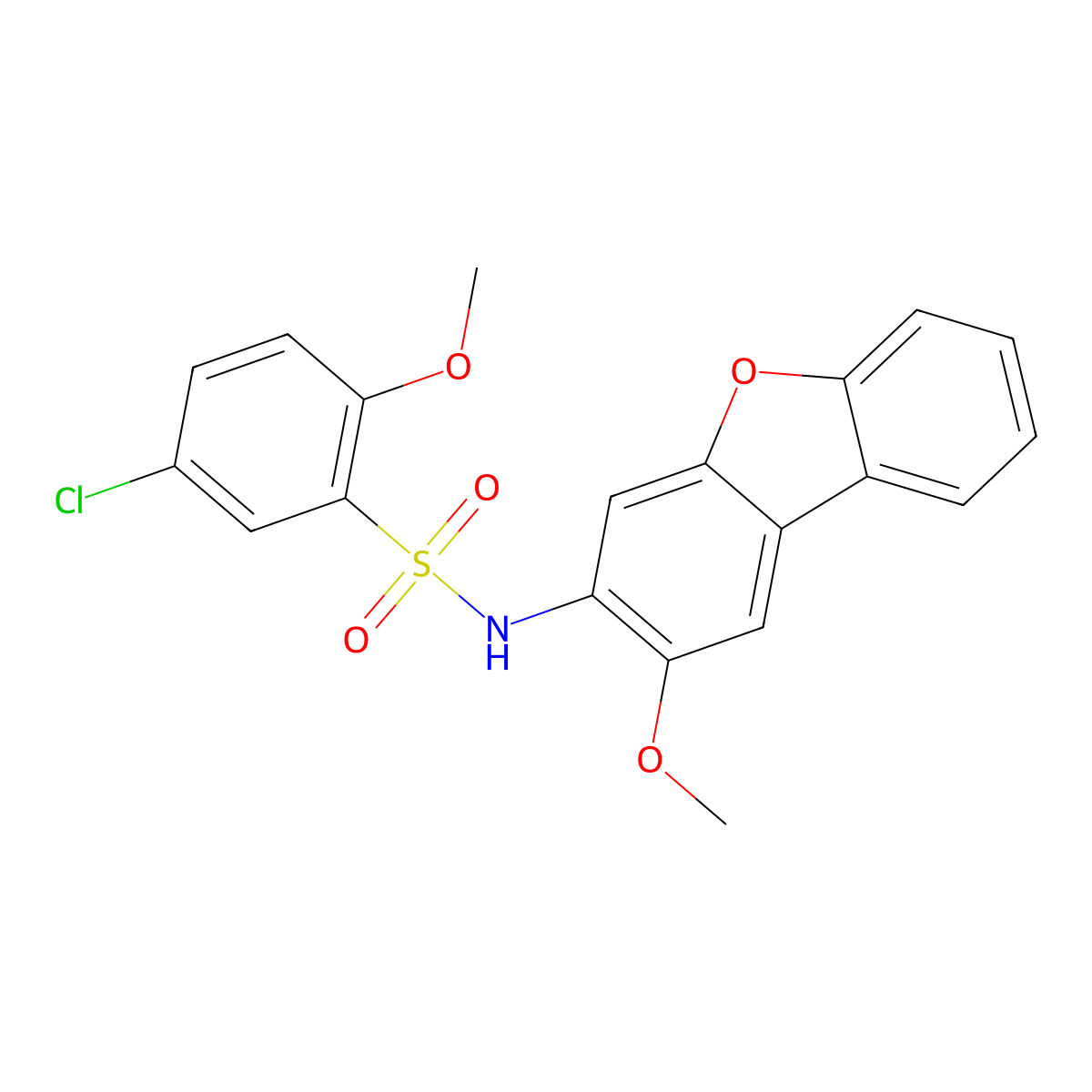 5-chloro-2-methoxy-N-(2-methoxydibenzofuran-3-yl)benzenesulfonamide molecular structure, CAS 861211-68-9