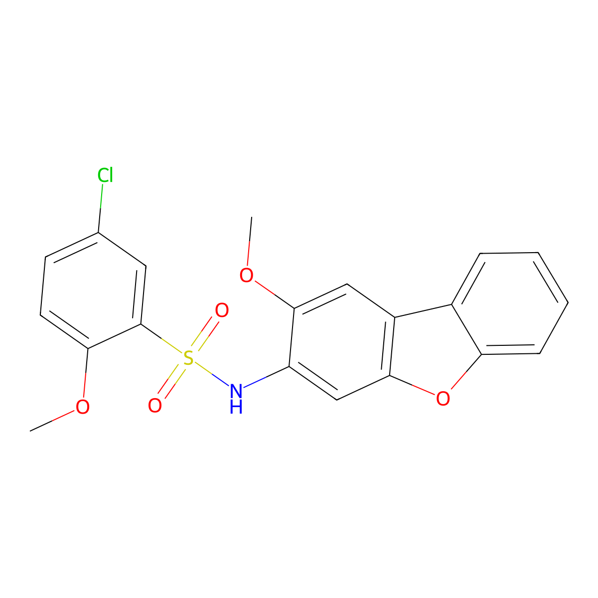 5-chloro-2-methoxy-N-(2-methoxydibenzofuran-3-yl)benzenesulfonamide molecular structure, CAS 861211-68-9