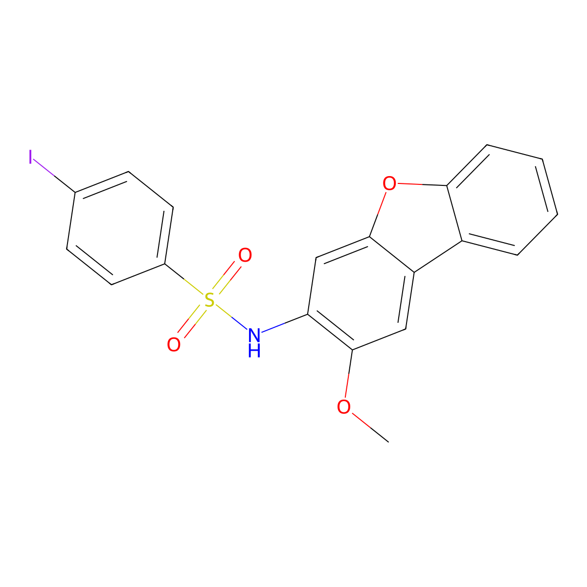 4-iodo-N-(2-methoxydibenzofuran-3-yl)benzenesulfonamide molecular structure, CAS 861211-69-0