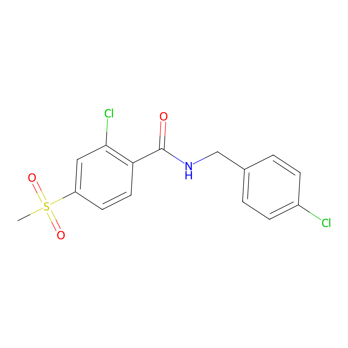 2-chloro-N-(4-chlorobenzyl)-4-(methylsulfonyl)benzenecarboxamide molecular structure, CAS 861211-82-7