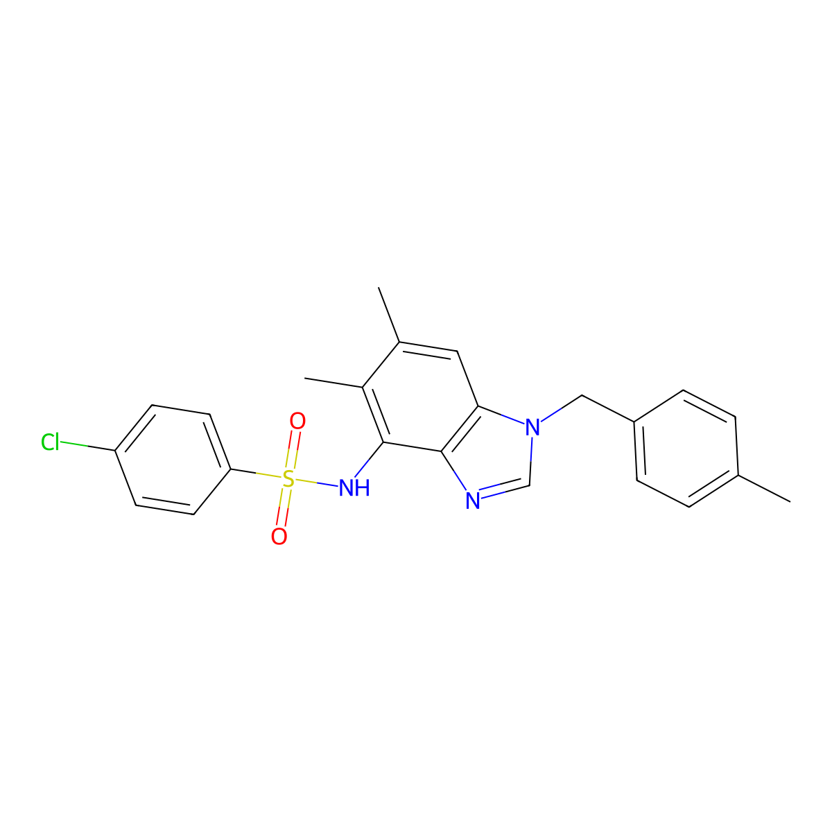 4-chloro-N-[5,6-dimethyl-1-(4-methylbenzyl)-1H-1,3-benzimidazol-4-yl]benzenesulfonamide molecular structure, CAS 861211-92-9