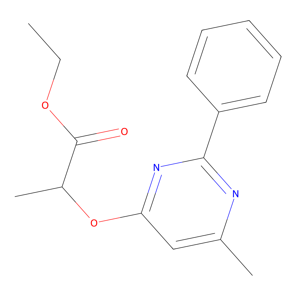 Ethyl 2-[(6-methyl-2-phenyl-4-pyrimidinyl)oxy]propanoate molecular structure, CAS 861212-16-0