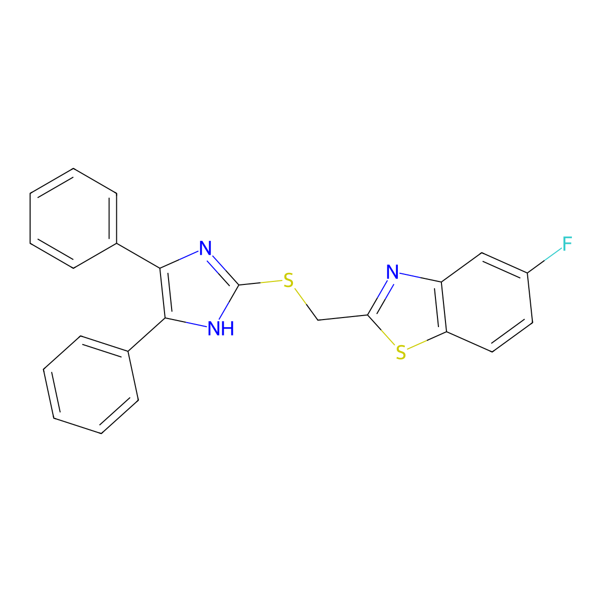 2-{[(4,5-diphenyl-1H-imidazol-2-yl)sulfanyl]methyl}-5-fluoro-1,3-benzothiazole molecular structure, CAS 861212-18-2