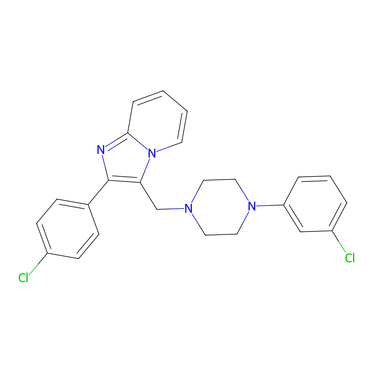 2-(4-Chlorophenyl)-3-{[4-(3-chlorophenyl)piperazino]methyl}imidazo[1,2-a]pyridine molecular structure, CAS 861212-34-2