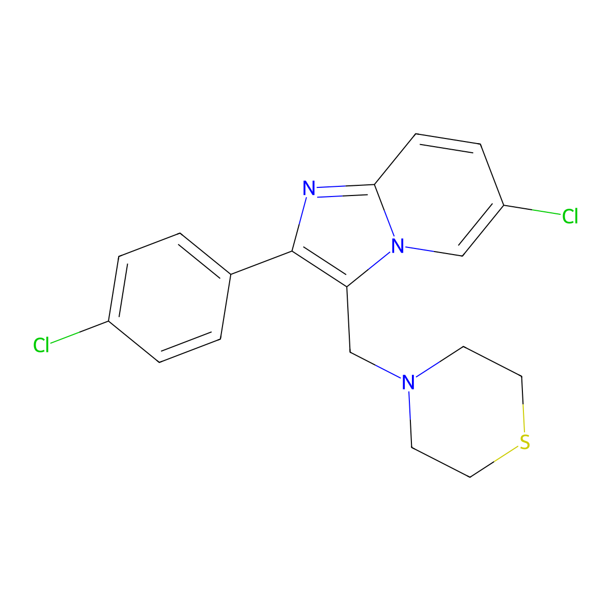 4-{[6-Chloro-2-(4-chlorophenyl)imidazo[1,2-a]pyridin-3-yl]methyl}thiomorpholine molecular structure, CAS 861212-35-3
