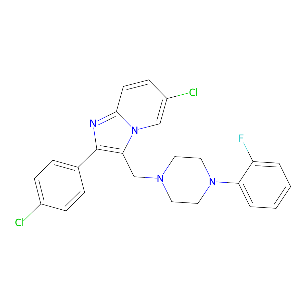 6-Chloro-2-(4-chlorophenyl)-3-{[4-(2-fluorophenyl)piperazino]methyl}imidazo[1,2-a]pyridine molecular structure, CAS 861212-36-4