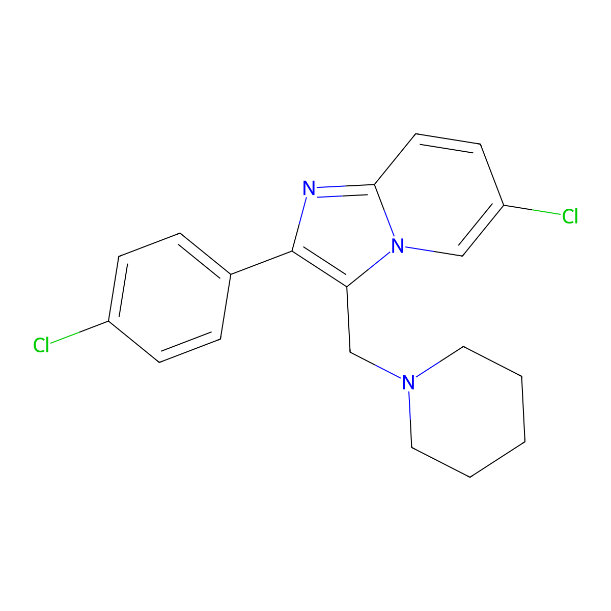 6-Chloro-2-(4-chlorophenyl)-3-(piperidinomethyl)imidazo[1,2-a]pyridine molecular structure, CAS 861212-37-5