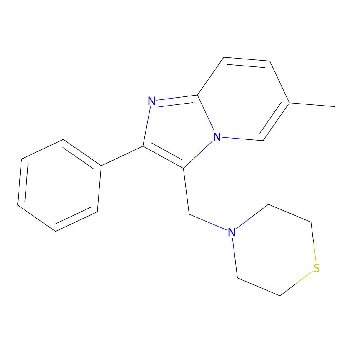 6-Methyl-2-phenyl-3-(1,4-thiazinan-4-ylmethyl)imidazo[1,2-a]pyridine molecular structure, CAS 861212-39-7