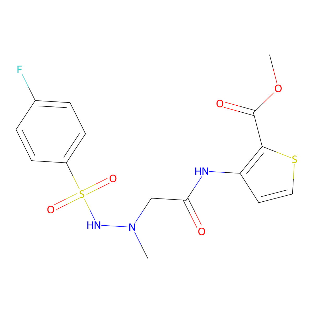 Methyl 3-[(2-{2-[(4-fluorophenyl)sulfonyl]-1-methylhydrazino}acetyl)amino]-2-thiophenecarboxylate molecular structure, CAS 861212-54-6