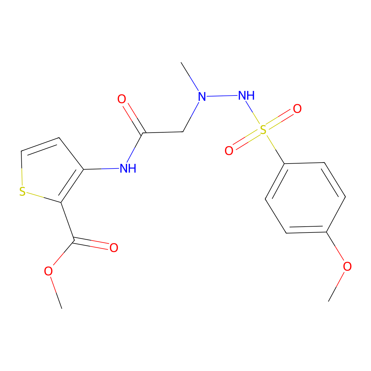 Methyl 3-[(2-{2-[(4-methoxyphenyl)sulfonyl]-1-methylhydrazino}acetyl)amino]-2-thiophenecarboxylate molecular structure, CAS 861212-56-8
