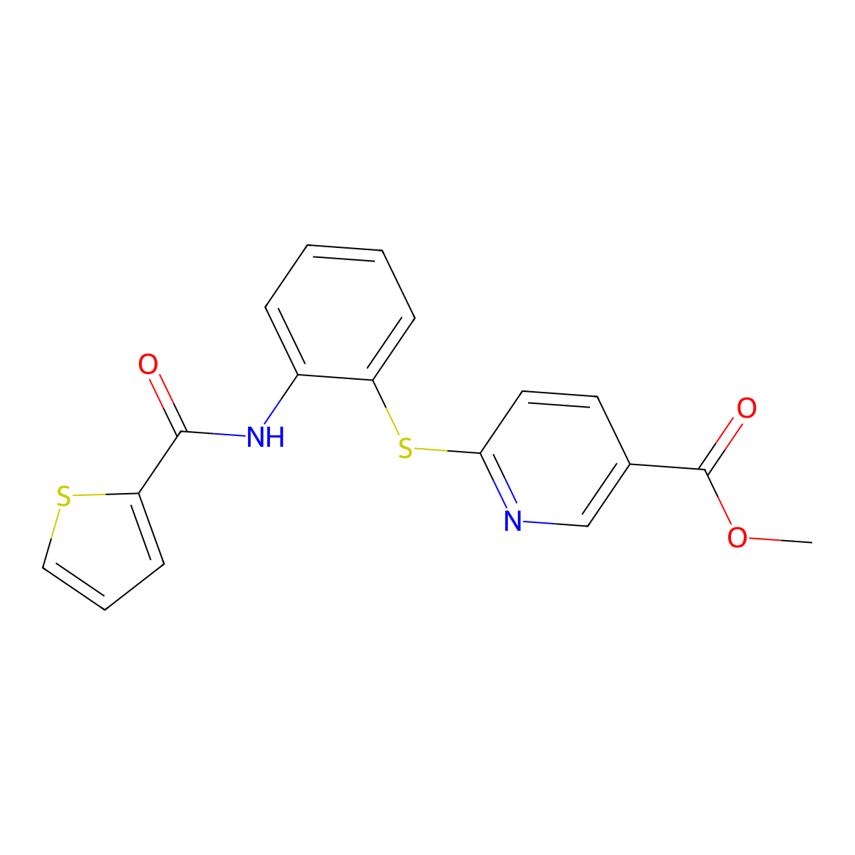 Methyl 6-({2-[(2-thienylcarbonyl)amino]phenyl}sulfanyl)nicotinate molecular structure, CAS 861212-58-0