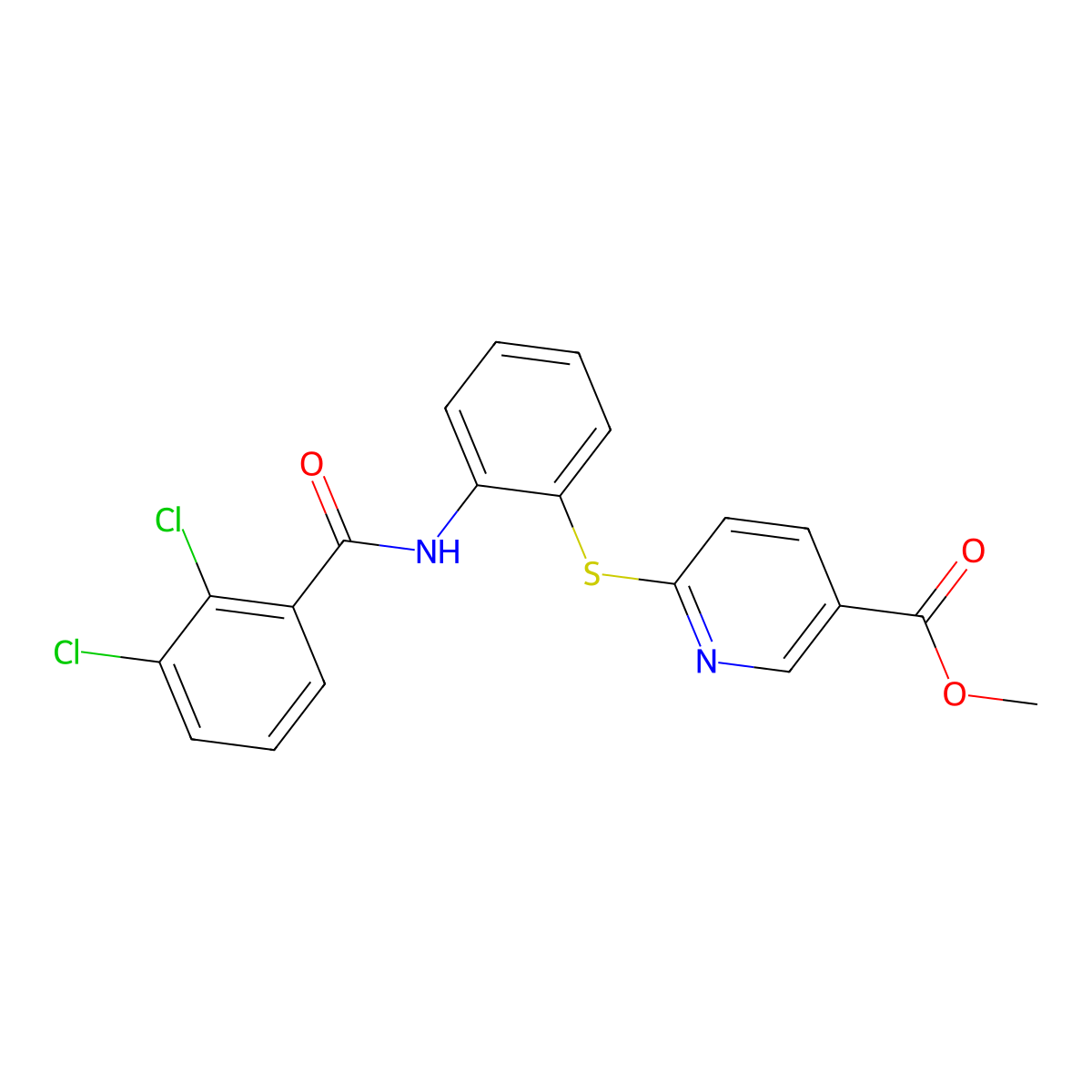 Methyl 6-({2-[(2,3-dichlorobenzoyl)amino]phenyl}sulfanyl)nicotinate molecular structure, CAS 861212-59-1