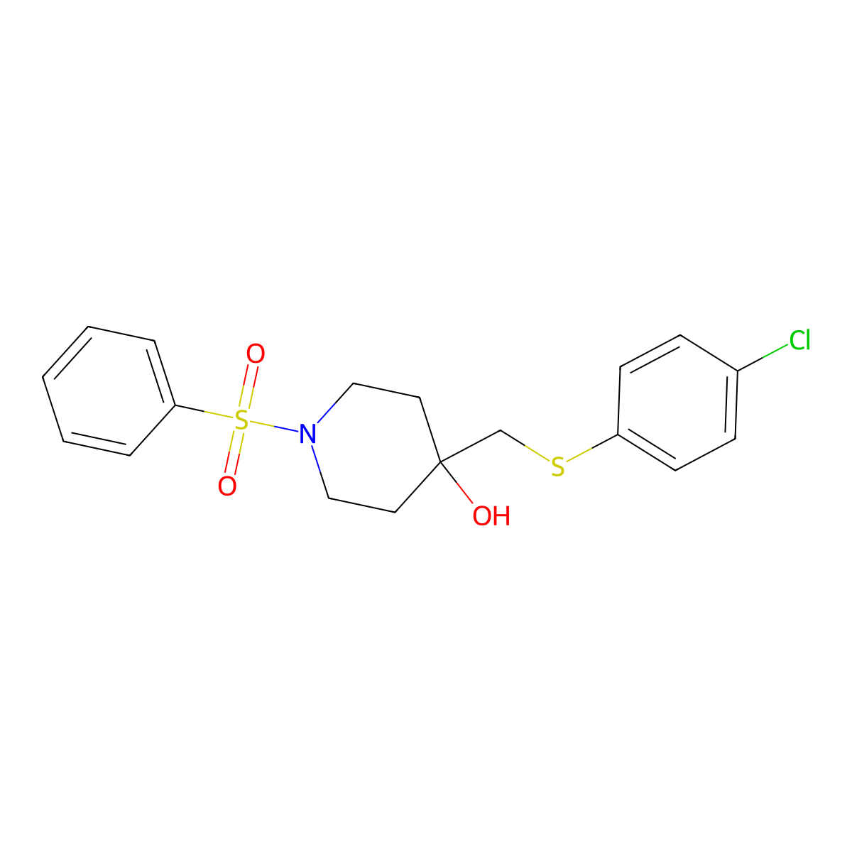 4-{[(4-Chlorophenyl)sulfanyl]methyl}-1-(phenylsulfonyl)-4-piperidinol molecular structure, CAS 861212-70-6