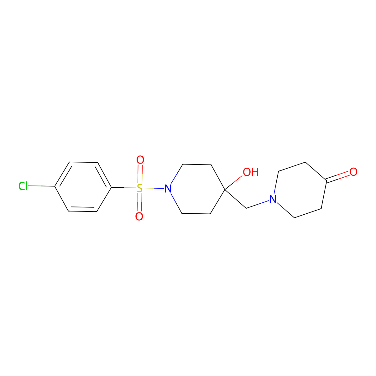1-({1-[(4-chlorophenyl)sulfonyl]-4-hydroxy-4-piperidinyl}methyl)tetrahydro-4(1H)-pyridinone molecular structure, CAS 861212-73-9
