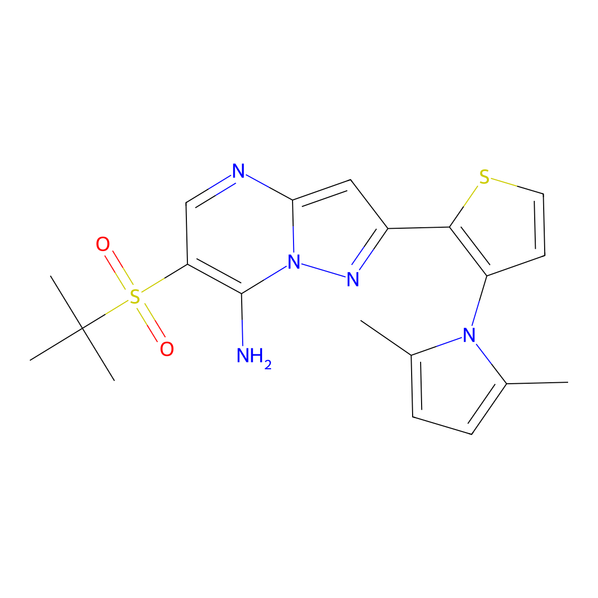 6-(Tert-butylsulfonyl)-2-[3-(2,5-dimethyl-1H-pyrrol-1-YL)-2-thienyl]pyrazolo[1,5-A]pyrimidin-7-amine molecular structure, CAS 861212-81-9