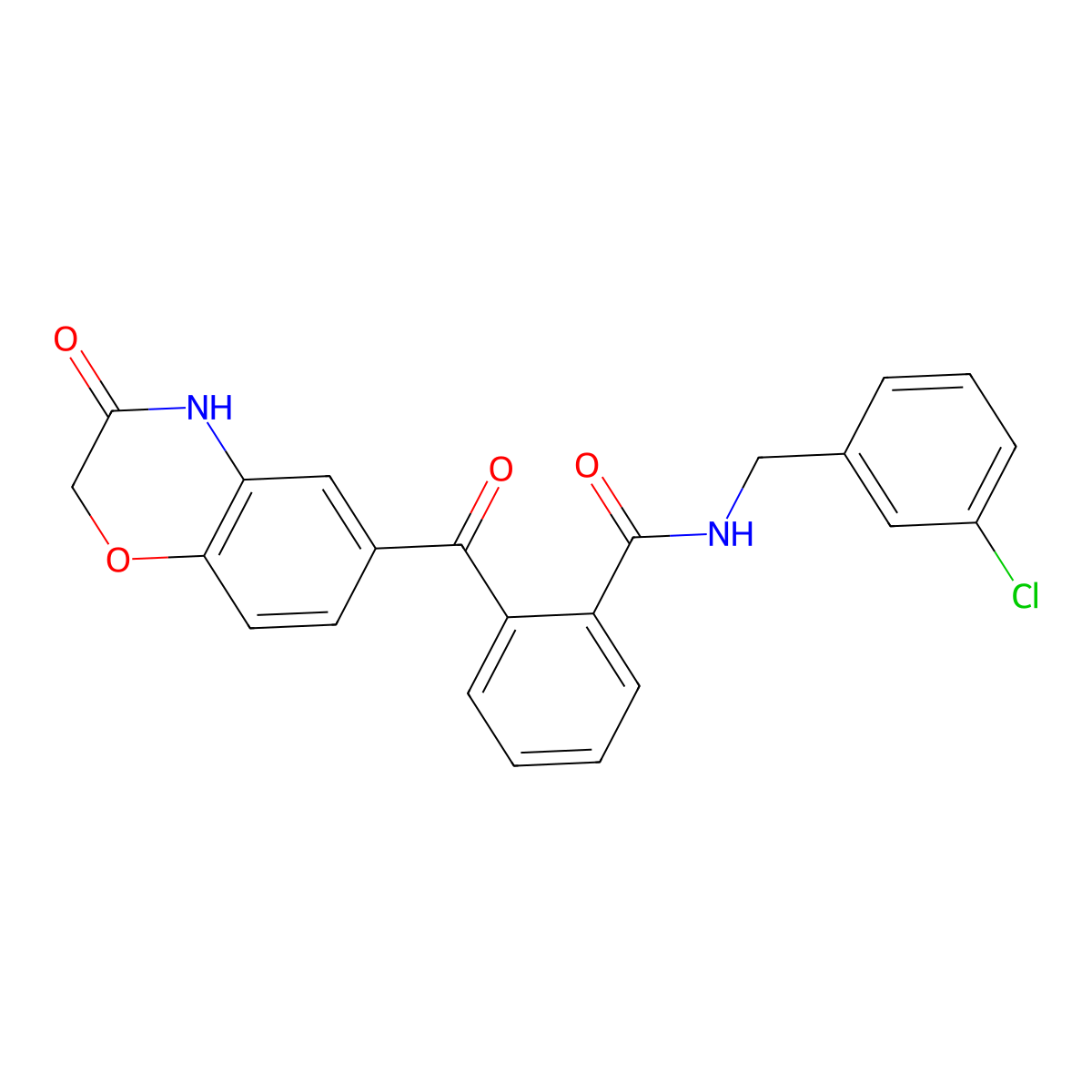 N-(3-chlorobenzyl)-2-[(3-oxo-3,4-dihydro-2H-1,4-benzoxazin-6-yl)carbonyl]benzenecarboxamide molecular structure, CAS 861212-84-2