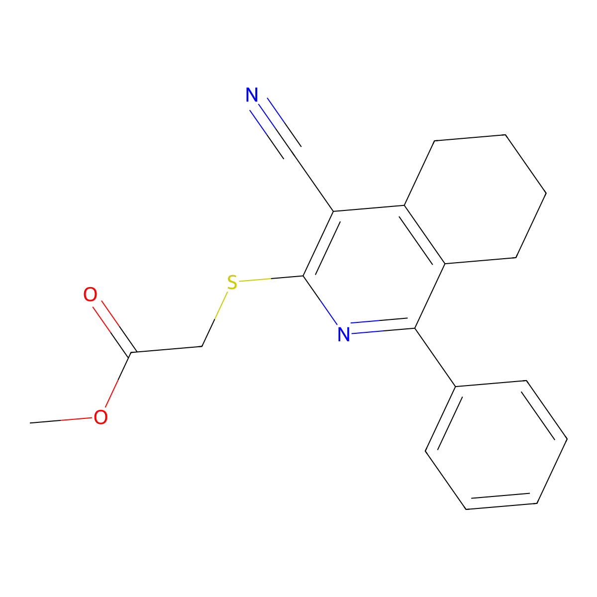 Methyl 2-[(4-cyano-1-phenyl-5,6,7,8-tetrahydroisoquinolin-3-yl)sulfanyl]acetate molecular structure, CAS 861212-86-4