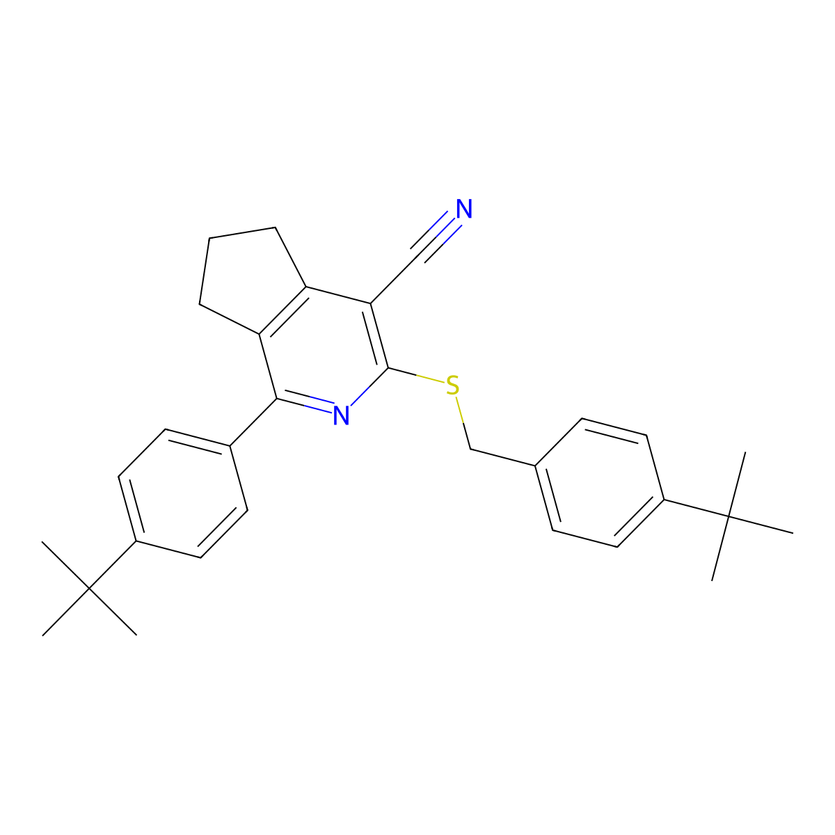 3-{[4-(tert-butyl)benzyl]sulfanyl}-1-[4-(tert-butyl)phenyl]-6,7-dihydro-5H-cyclopenta[c]pyridine-4-carbonitrile molecular structure, CAS 861212-90-0