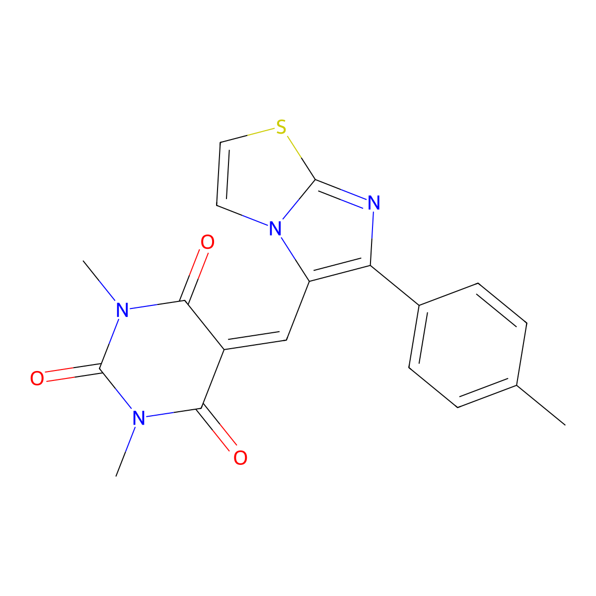 1,3-dimethyl-5-{[6-(4-methylphenyl)imidazo[2,1-b][1,3]thiazol-5-yl]methylene}-2,4,6(1H,3H,5H)-pyrimidinetrione molecular structure, CAS 861213-00-5