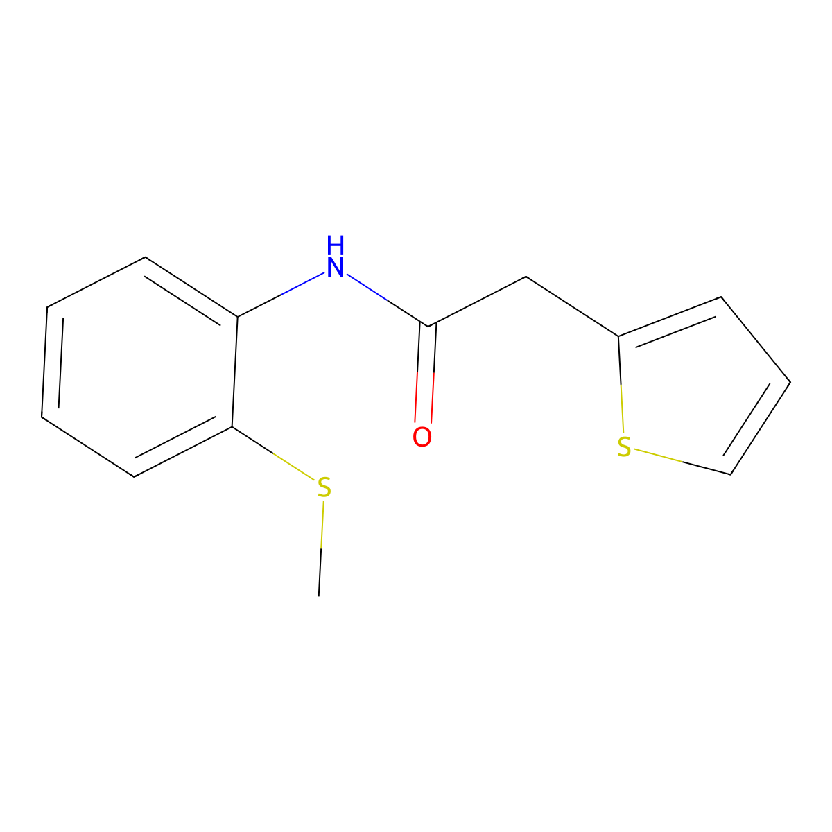 N-(2-(methylthio)phenyl)-2-(thiophen-2-yl)acetamide molecular structure, CAS 861225-79-8