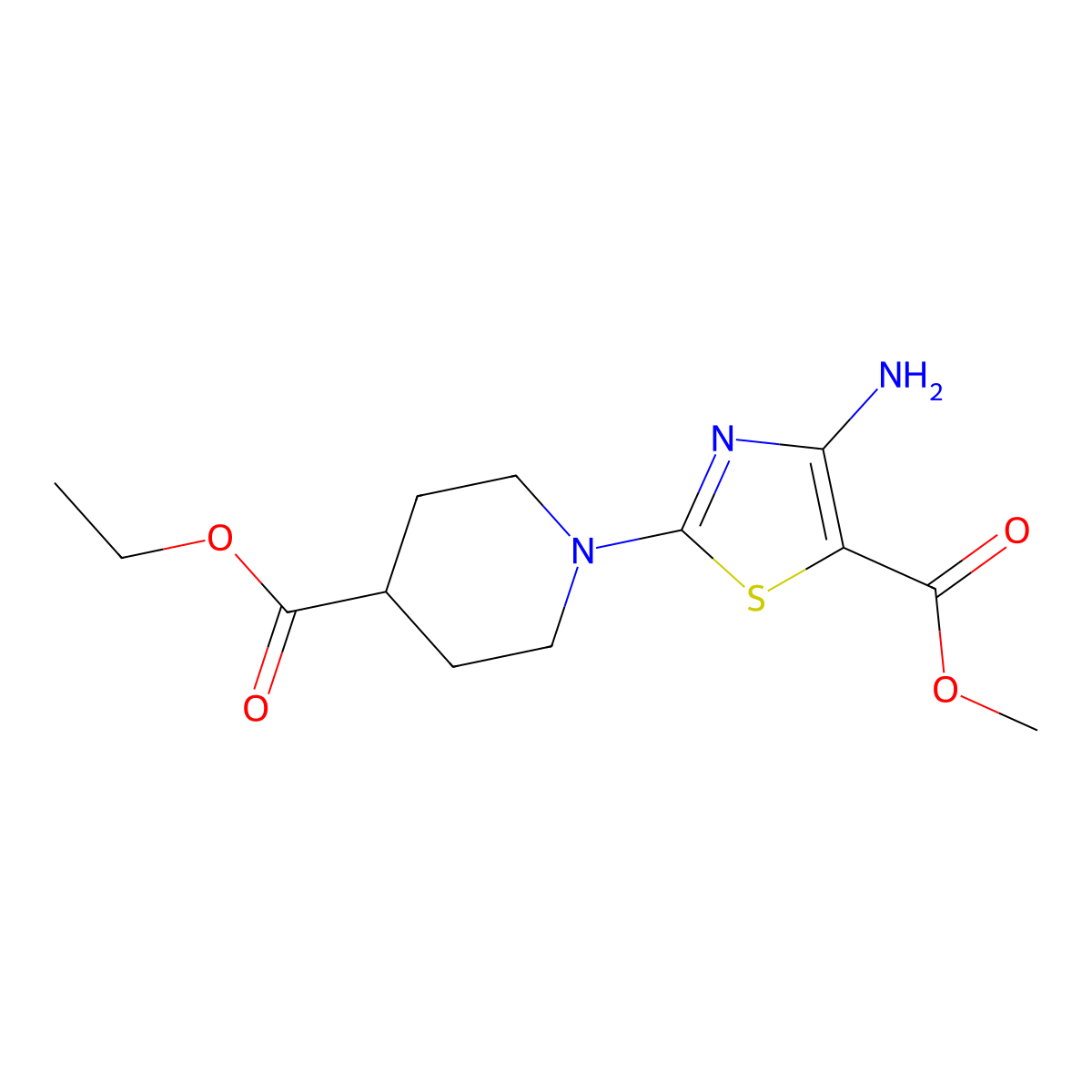 Ethyl 1-[4-amino-5-(methoxycarbonyl)-1,3-thiazol-2-yl]piperidine-4-carboxylate molecular structure, CAS 86123-57-1