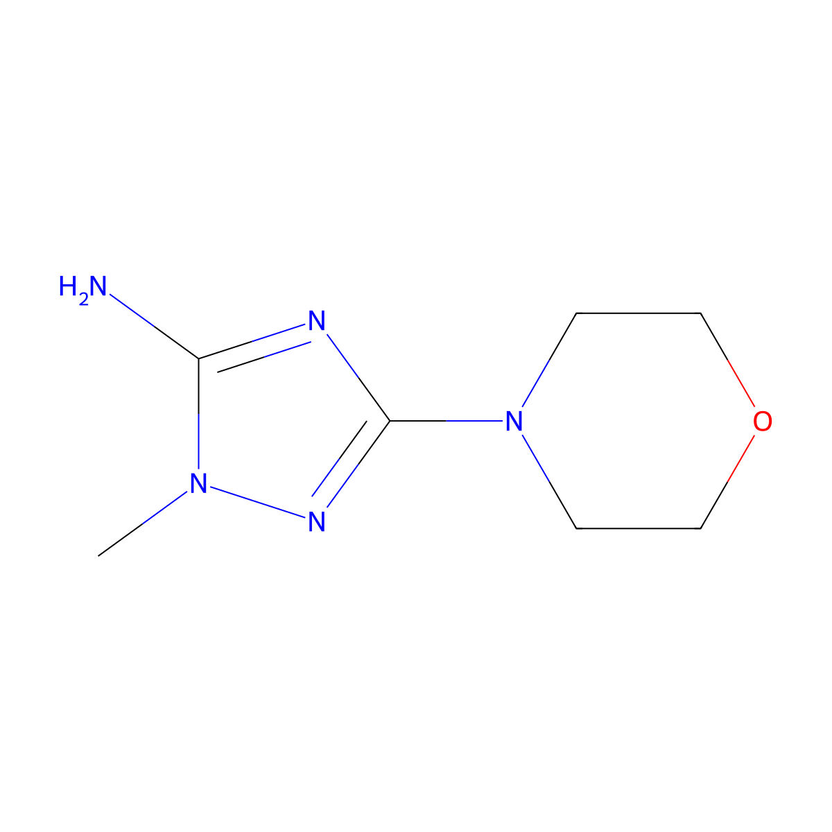 1-methyl-3-(morpholin-4-yl)-1H-1,2,4-triazol-5-amine molecular structure, CAS 86123-67-3