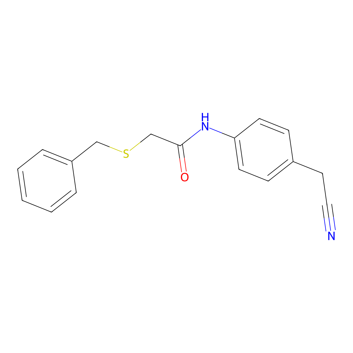 2-benzylsulfanyl-N-[4-(cyanomethyl)phenyl]acetamide molecular structure, CAS 861233-25-2