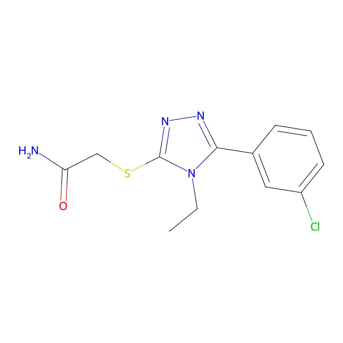 2-[[5-(3-Chlorophenyl)-4-ethyl-1,2,4-triazol-3-yl]sulfanyl]acetamide molecular structure, CAS 861233-43-4