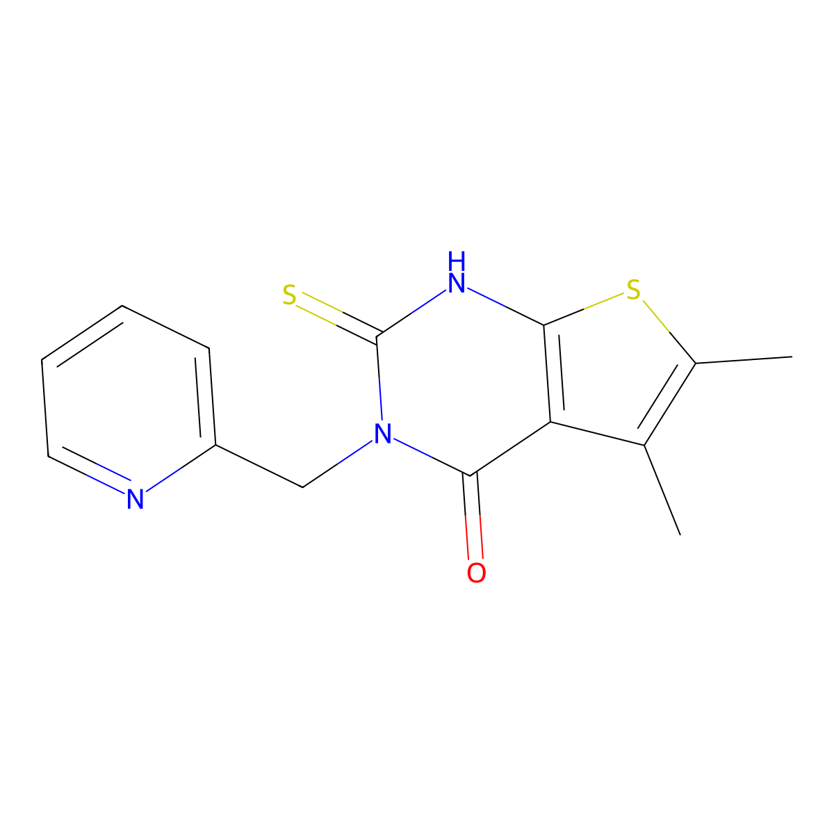5,6-dimethyl-3-(pyridin-2-ylmethyl)-2-sulfanyl-3H,4H-thieno[2,3-d]pyrimidin-4-one molecular structure, CAS 861239-58-9