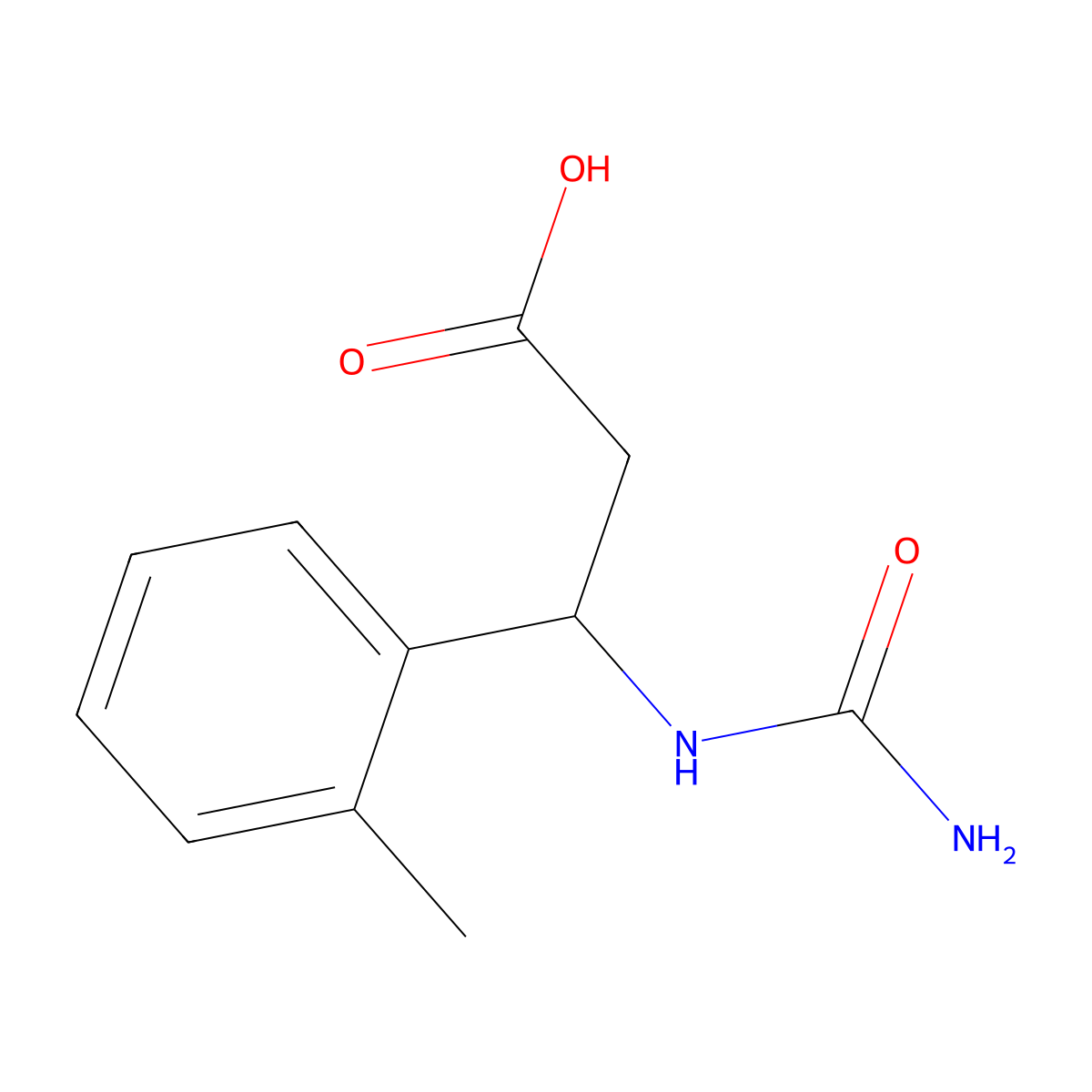 3-(Carbamoylamino)-3-(2-methylphenyl)propanoic acid molecular structure, CAS 861324-38-1