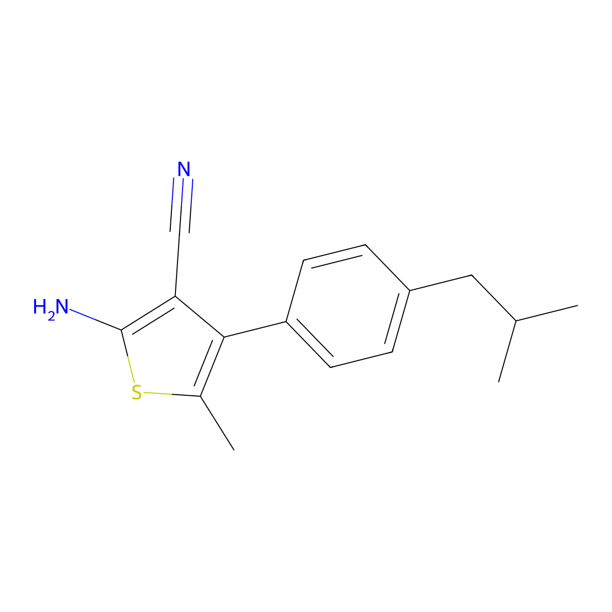 2-Amino-4-(4-isobutylphenyl)-5-methylthiophene-3-carbonitrile molecular structure, CAS 861408-82-4