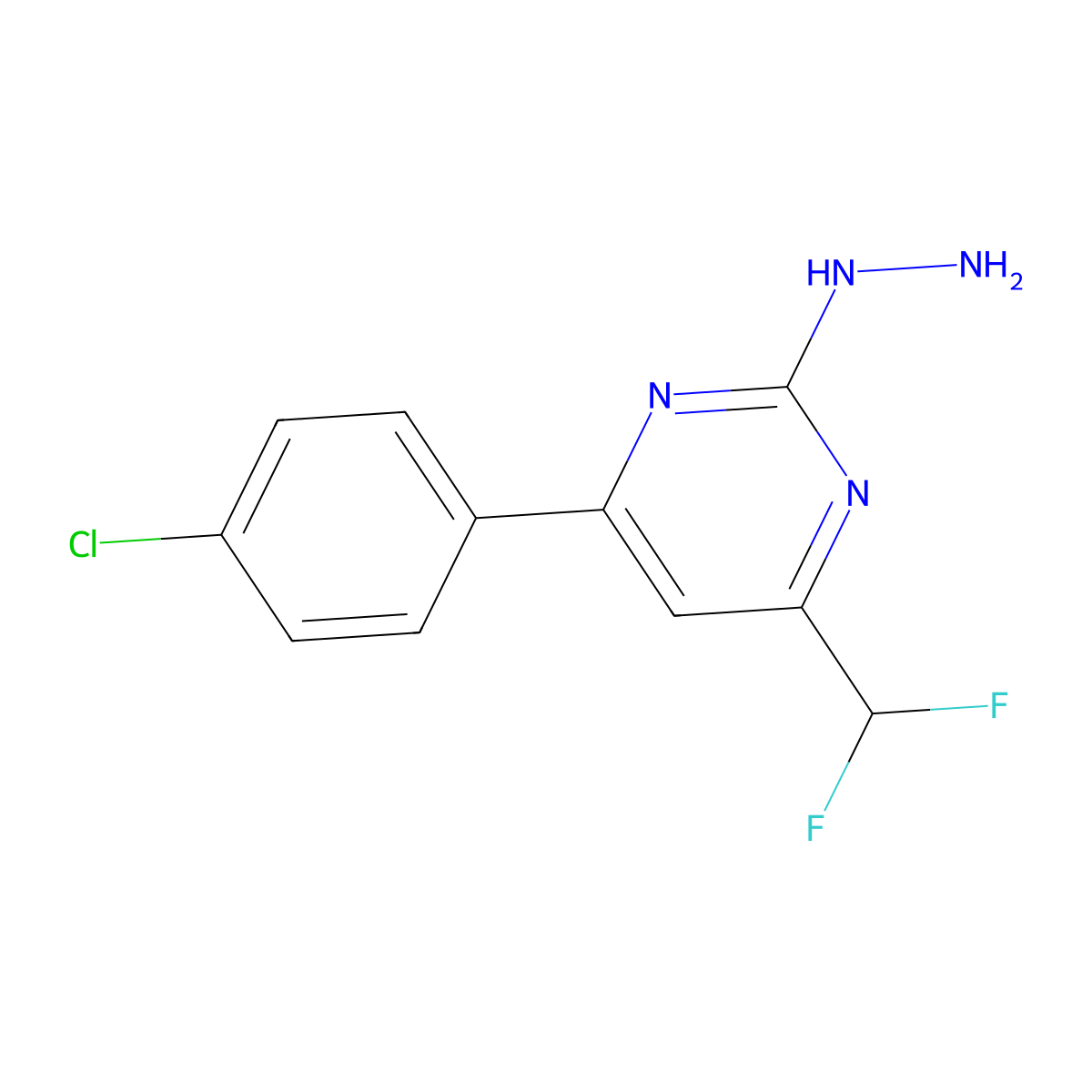4-(4-Chlorophenyl)-6-(difluoromethyl)-2-hydrazinylpyrimidine molecular structure, CAS 861408-89-1