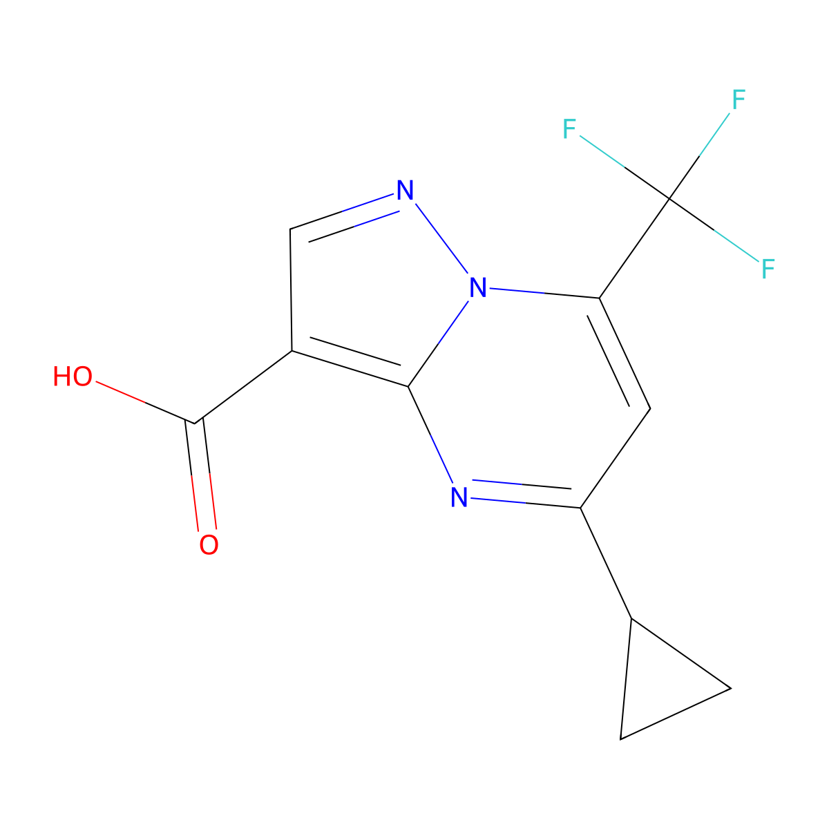 5-Cyclopropyl-7-(trifluoromethyl)pyrazolo[1,5-a]pyrimidine-3-carboxylic acid molecular structure, CAS 861408-98-2