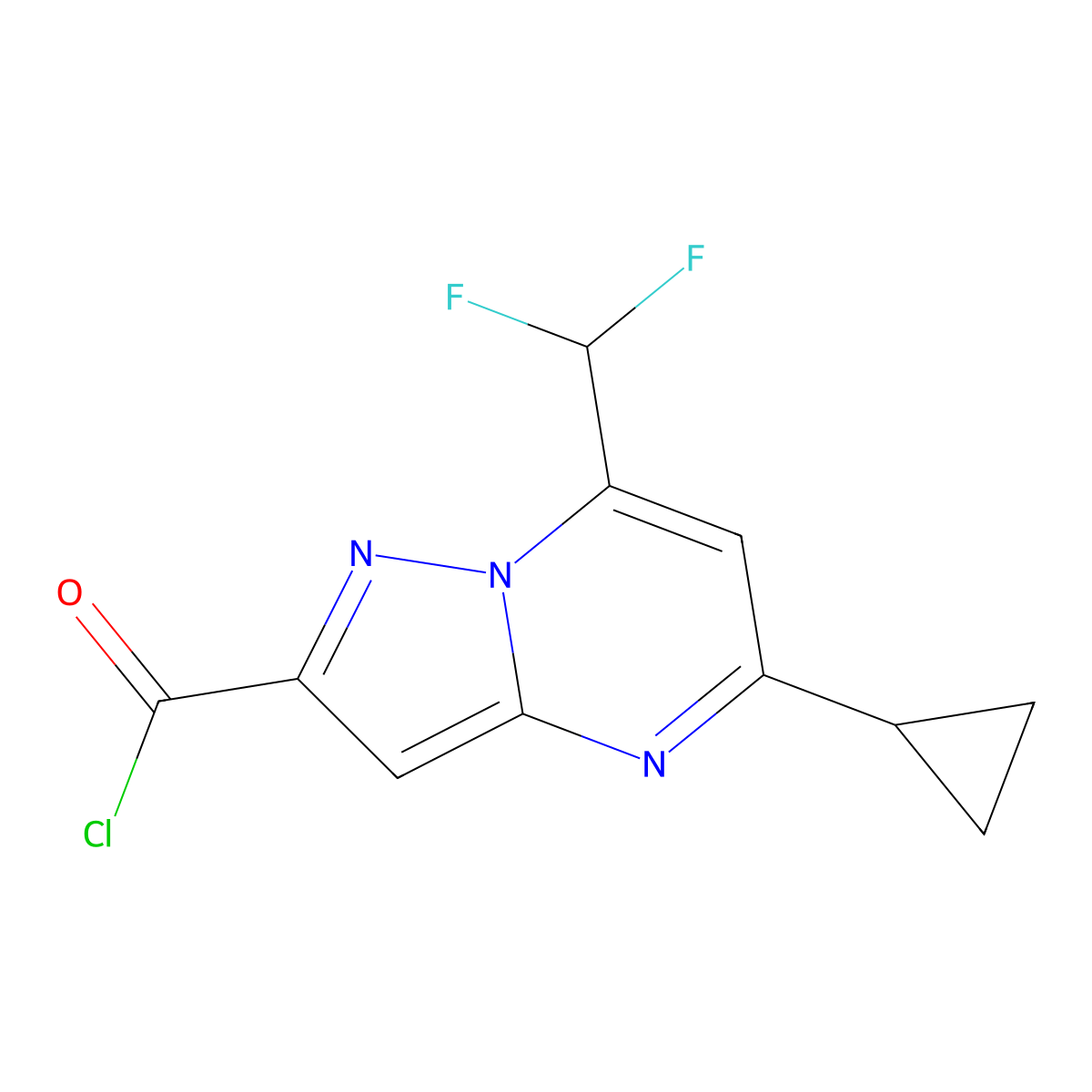 5-Cyclopropyl-7-(difluoromethyl)pyrazolo[1,5-a]pyrimidine-2-carbonyl chloride molecular structure, CAS 861409-65-6