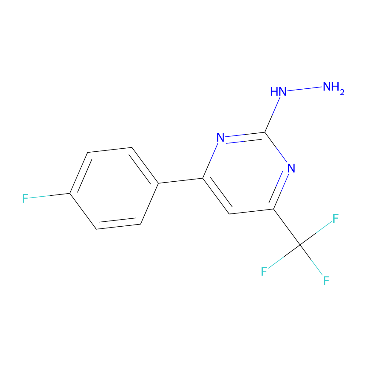 4-(4-Fluorophenyl)-2-hydrazinyl-6-(trifluoromethyl)pyrimidine molecular structure, CAS 861409-81-6
