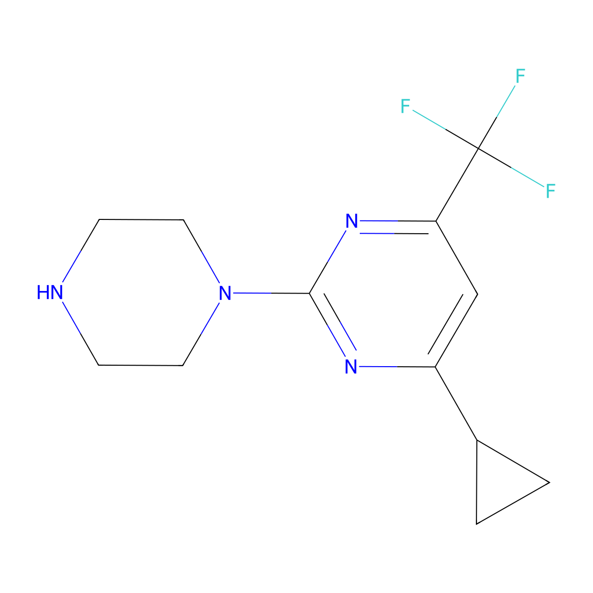 4-Cyclopropyl-2-(piperazin-1-yl)-6-(trifluoromethyl)pyrimidine molecular structure, CAS 861409-87-2