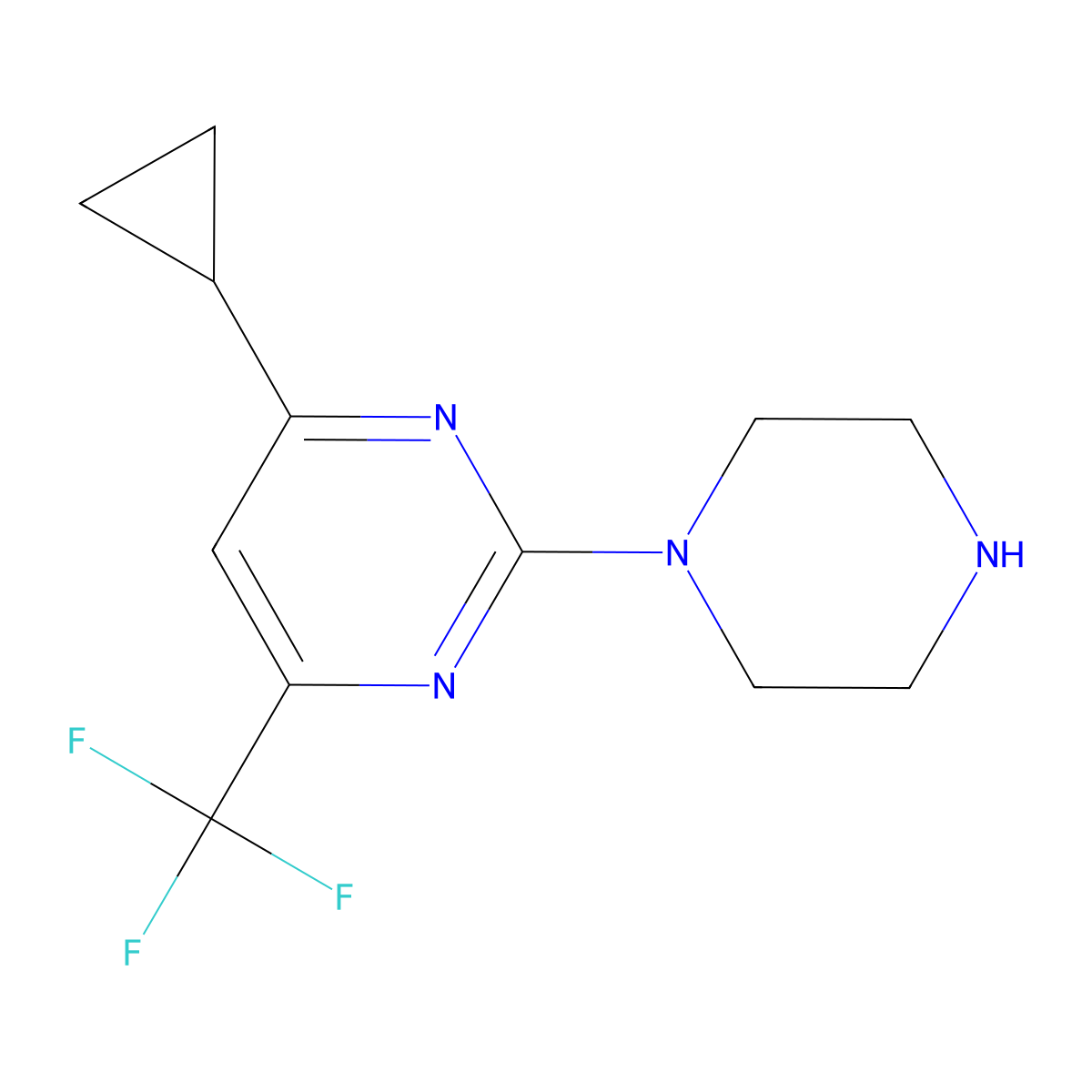 4-Cyclopropyl-2-(piperazin-1-yl)-6-(trifluoromethyl)pyrimidine molecular structure, CAS 861409-87-2