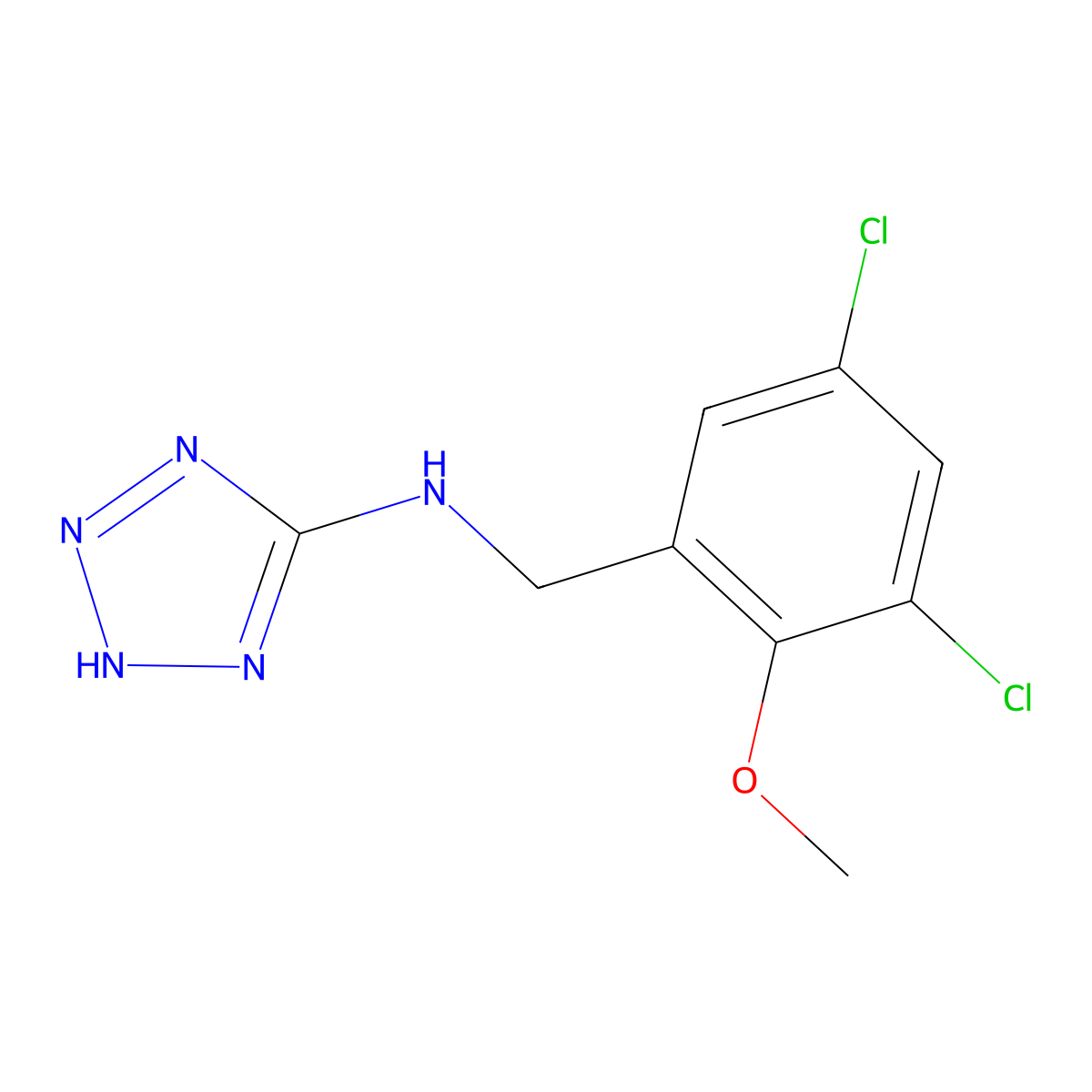 N-[(3,5-dichloro-2-methoxyphenyl)methyl]-2H-tetrazol-5-amine molecular structure, CAS 861410-62-0