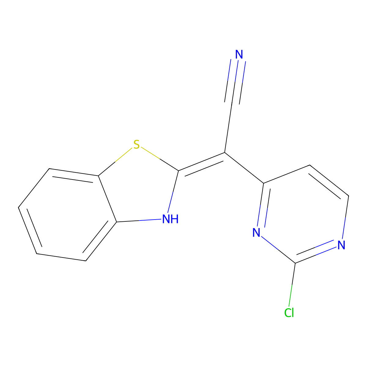 (Z)-2-(Benzo[d]thiazol-2(3H)-ylidene)-2-(2-chloropyrimidin-4-yl)acetonitrile molecular structure, CAS 861411-30-5