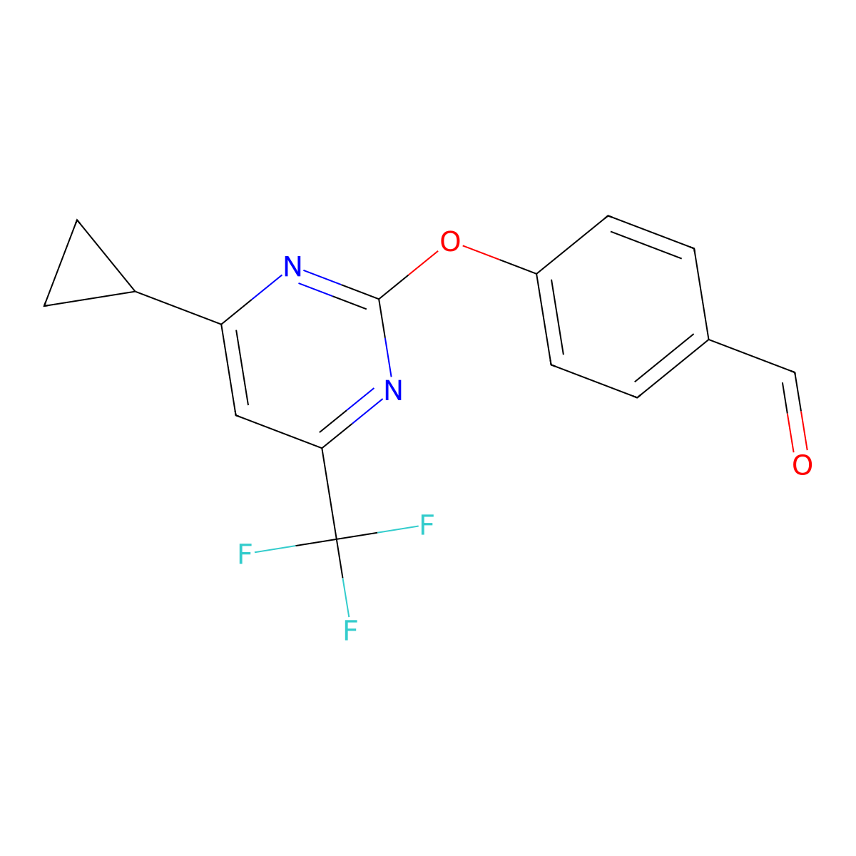 4-((4-Cyclopropyl-6-(trifluoromethyl)pyrimidin-2-yl)oxy)benzaldehyde molecular structure, CAS 861412-92-2